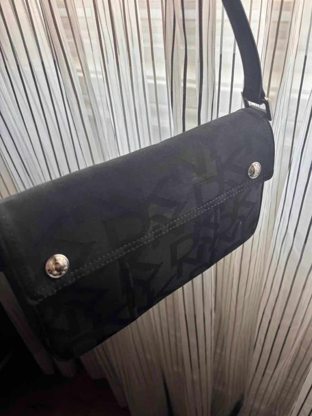 Black DKNY Designer Monogram Shoulder Bag